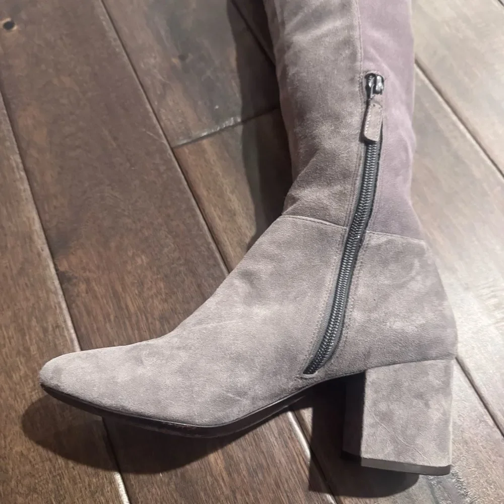 Cole Haan Elnora Gray Suede Over the Knee Chunky Heel Boots 8B